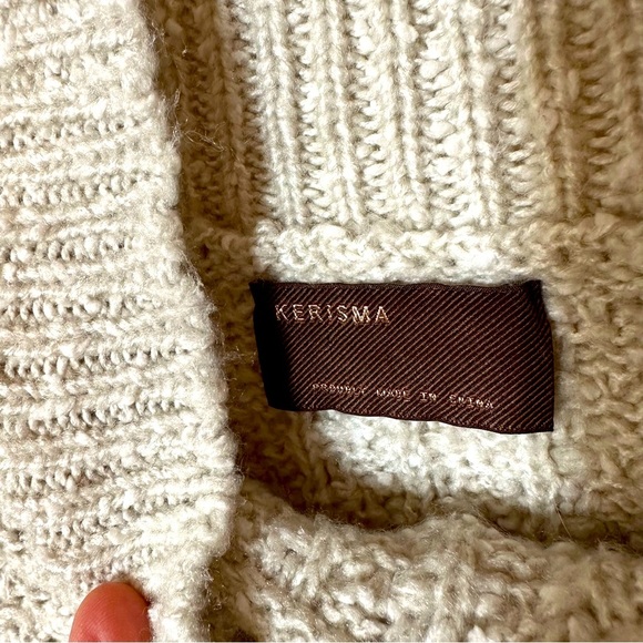 Karisma | Ivory & Cream Chunky Knit Mock Neck Sweater Size Small/Medium - Picture 8 of 8